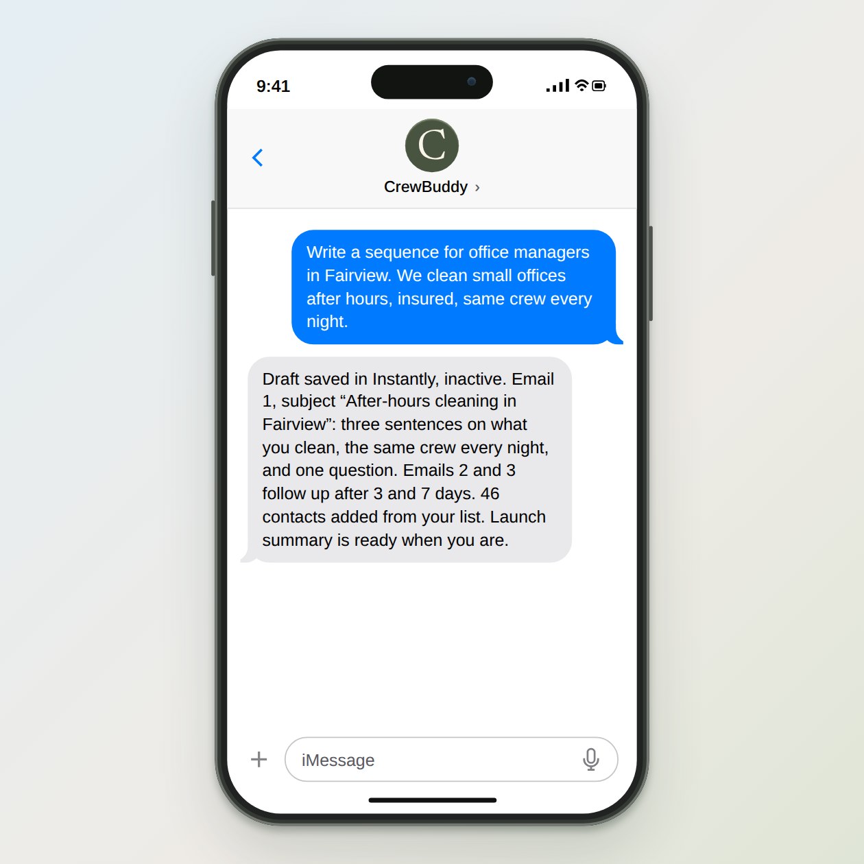 What you get: A three-step sequence with plain subject lines, saved as an inactive campaign with your list added, plus a launch summary to look over before anything sends.