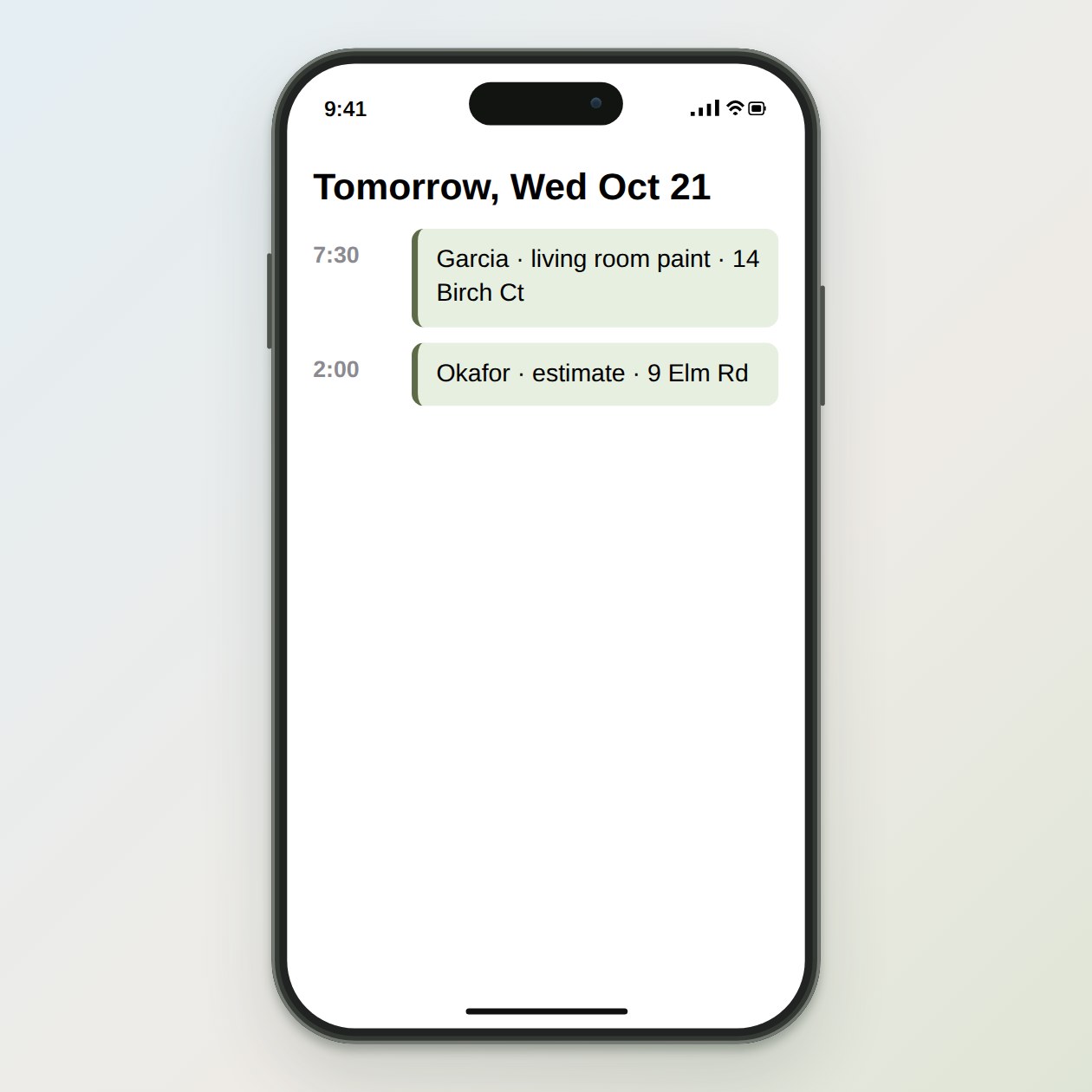 What you send: “Crew plan for tomorrow,” plus who is on which job if it is not already in the event or your notes.