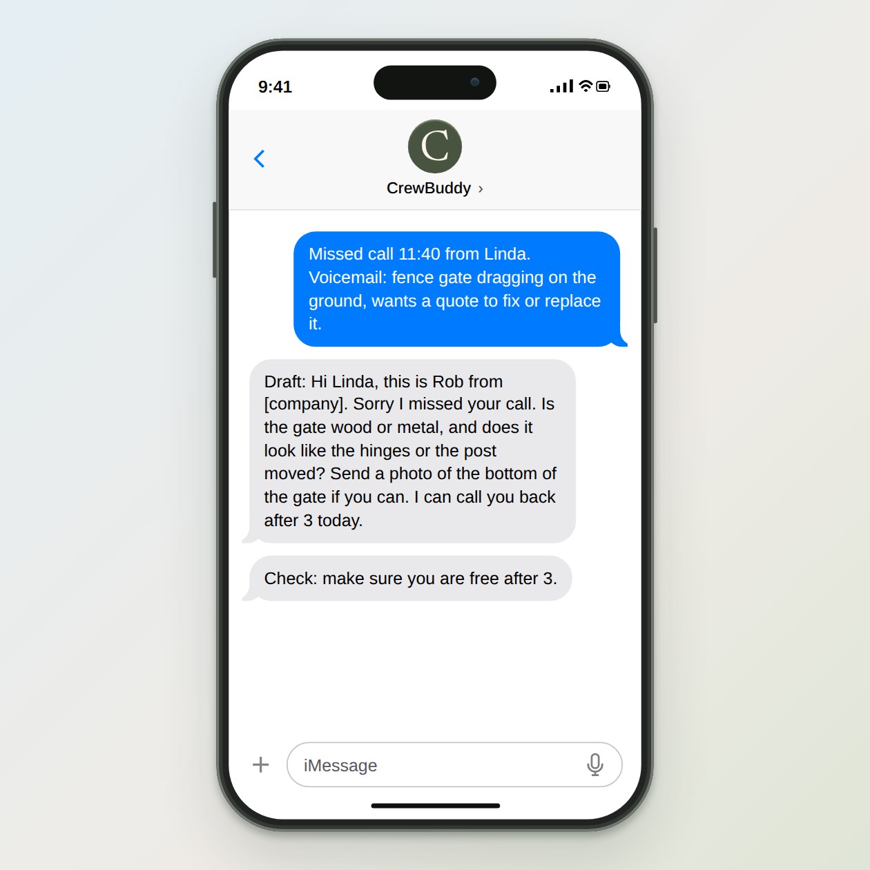 What you get: A short text that answers the voicemail, asks one useful question, and offers a callback time, with a list of anything to check.