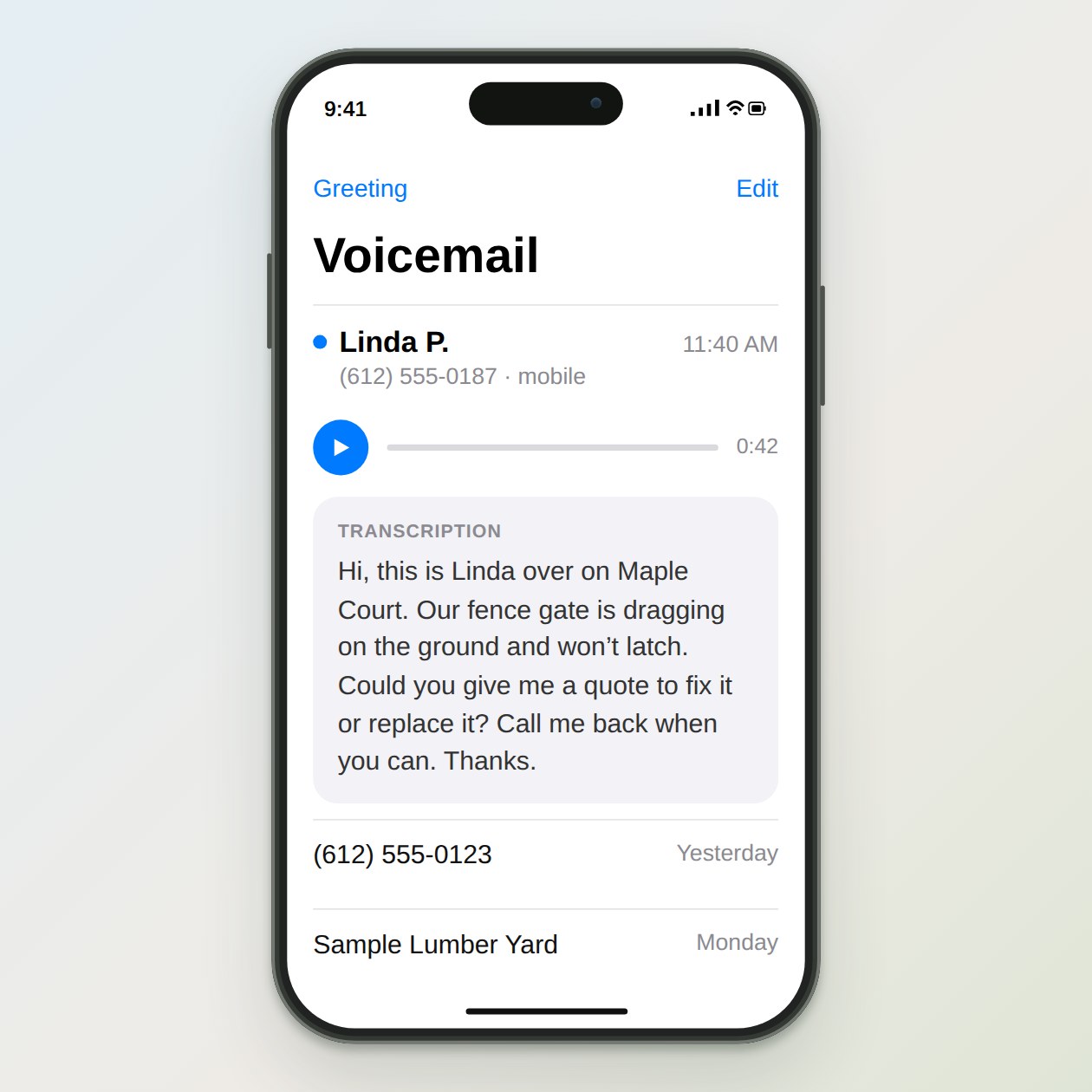 What you send: The time of the call, the caller’s name or number, and what the voicemail said, typed or pasted from your phone’s transcript.