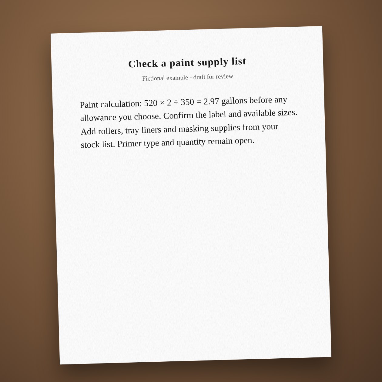 What you get: A draft materials list with stated measurements and a separate list of missing product details.
