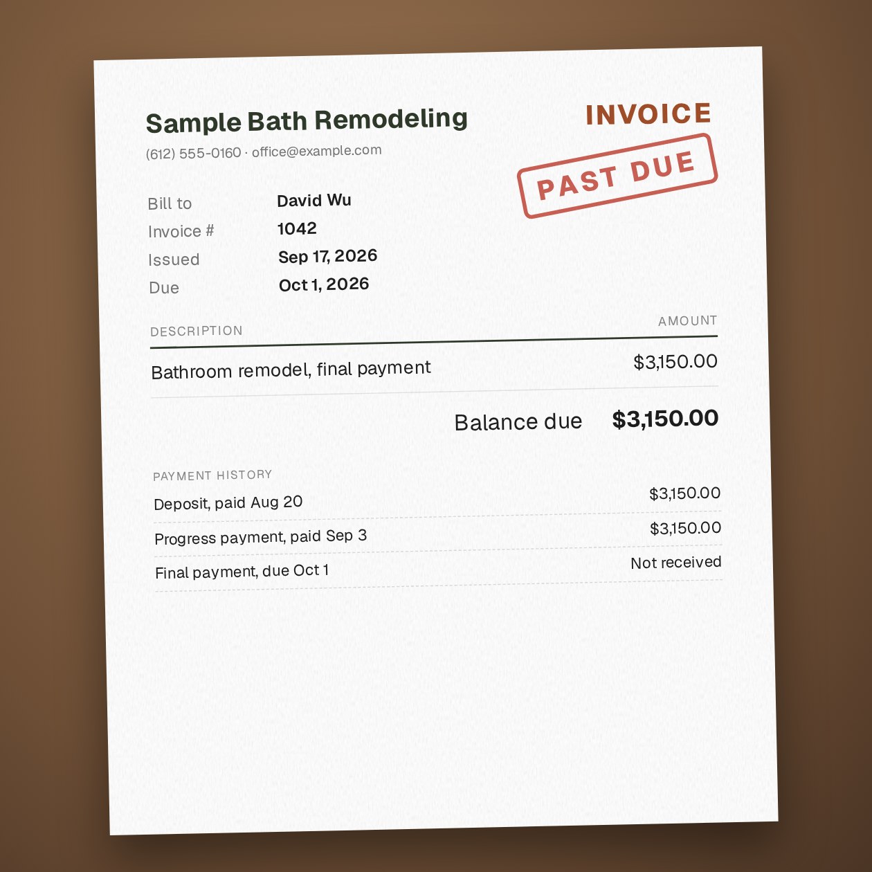 What you send: The customer, invoice number, amount, due date, whether any payment has come in, and how you want to be paid.