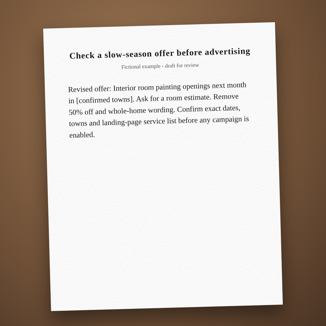 What you get: A corrected offer draft and a list of claims that need your confirmation.