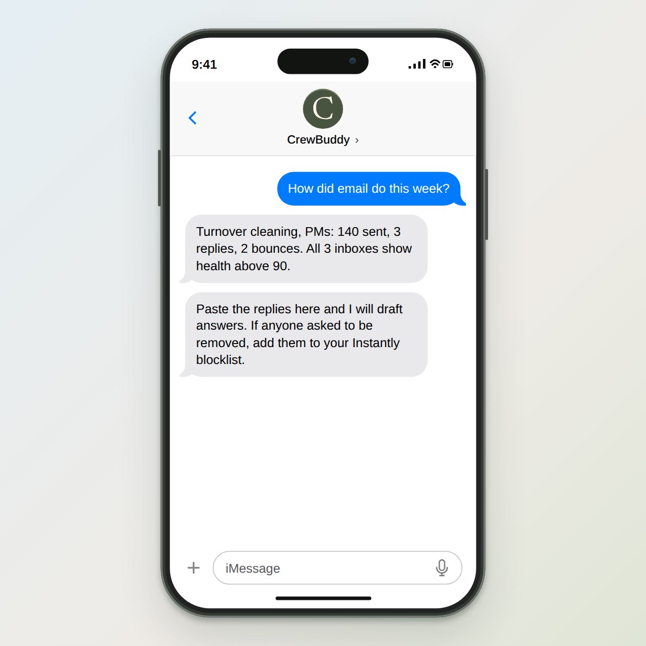 What you get: For each campaign: emails sent, replies and bounces, plus the health and warmup state of each sending inbox, and drafts for any replies you paste in.