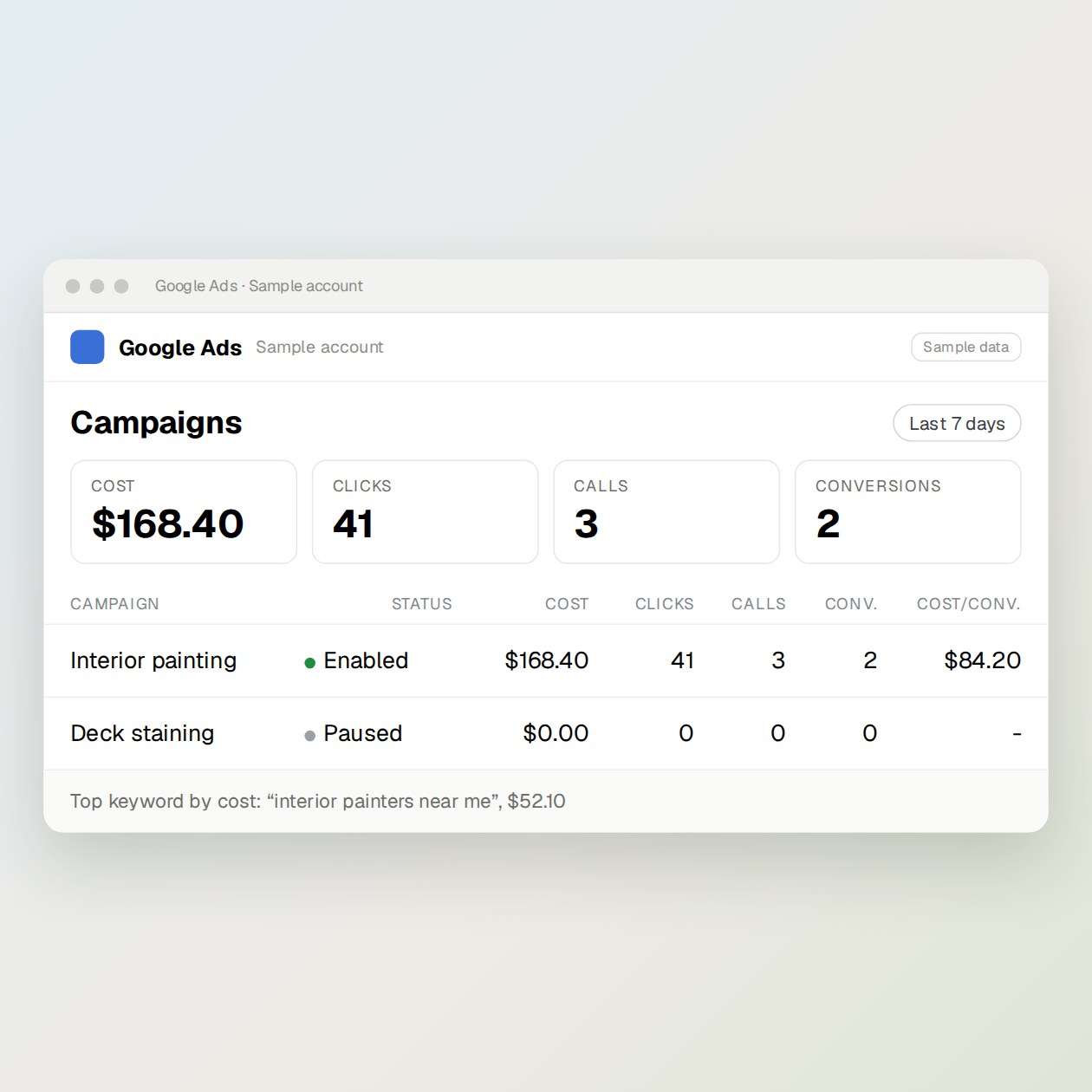 What you send: A question like “How did ads do last week?” or the name of one campaign, and whether you want the last 7 or 30 days.