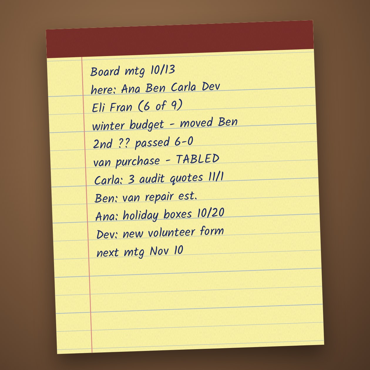 What you send: Your meeting notes, a transcript, or a photo of handwritten notes.