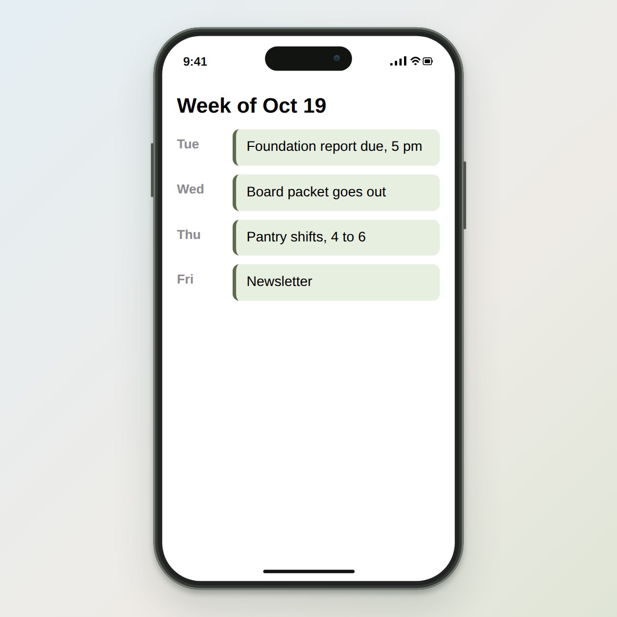 What you send: “Monday brief,” plus any exports you have, such as this week's sign-ups or giving report.