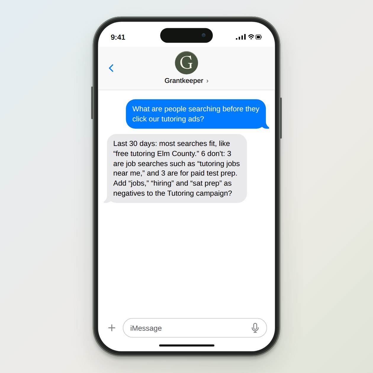 What you get: Searches sorted into fits and doesn't fit, with proposed negative keywords for each campaign and any good searches they would also block.