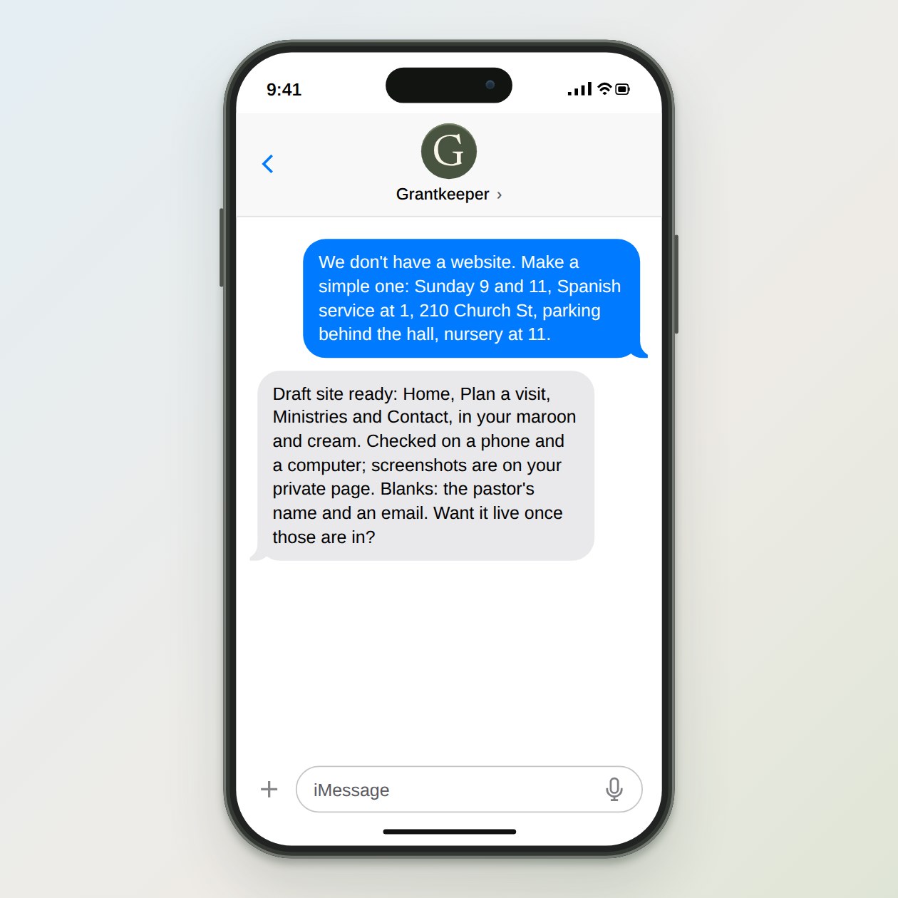 What you get: A small site with Home, Plan a visit, Ministries and Contact pages, checked on phone and computer screens, with screenshots for you before anything is public.