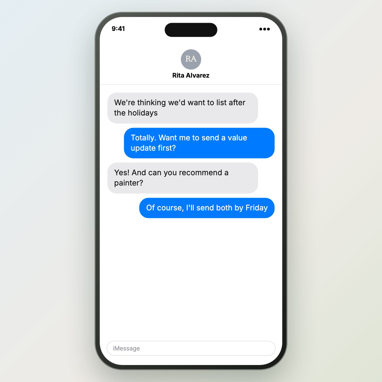 What you send: A screenshot of a text thread.