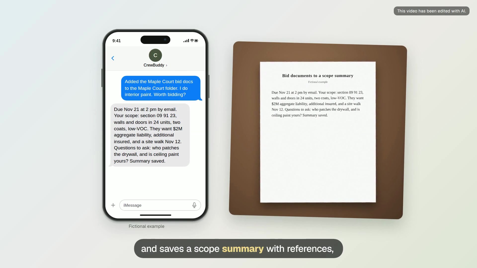 Bid documents to a scope summary video