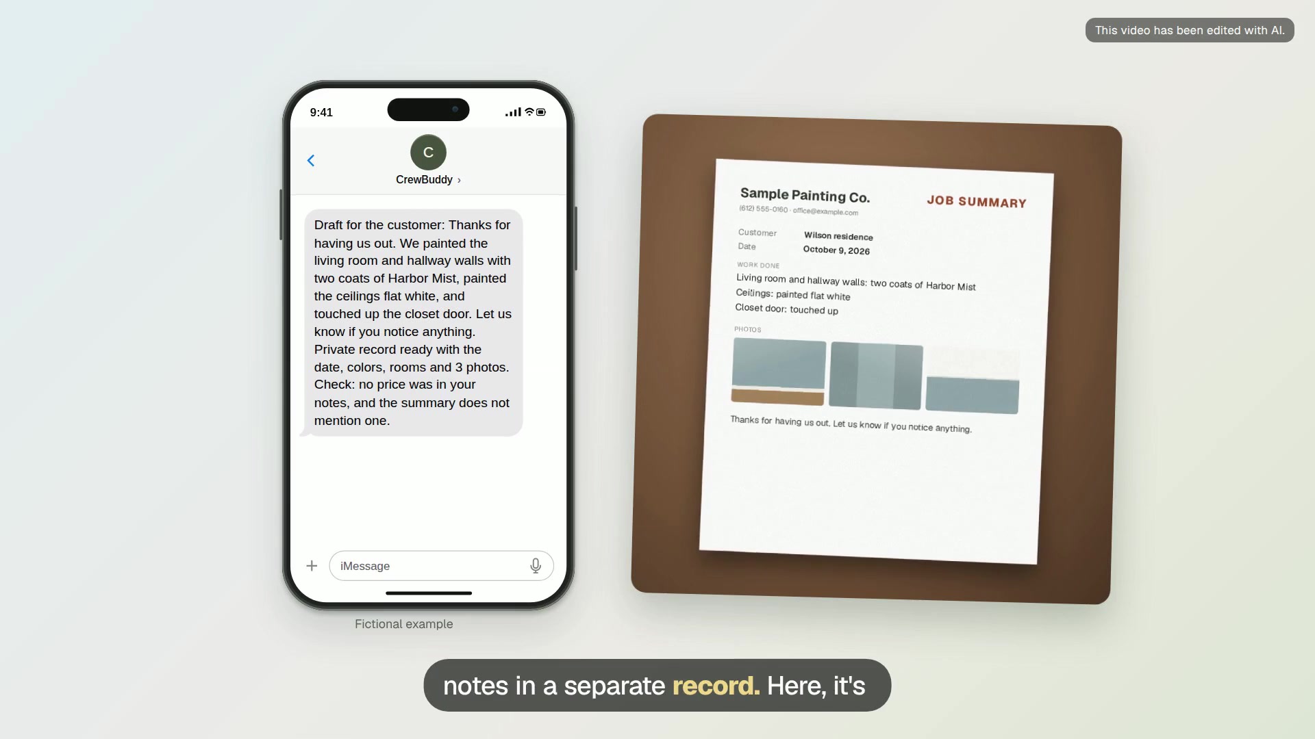 Job summary from notes and photos video