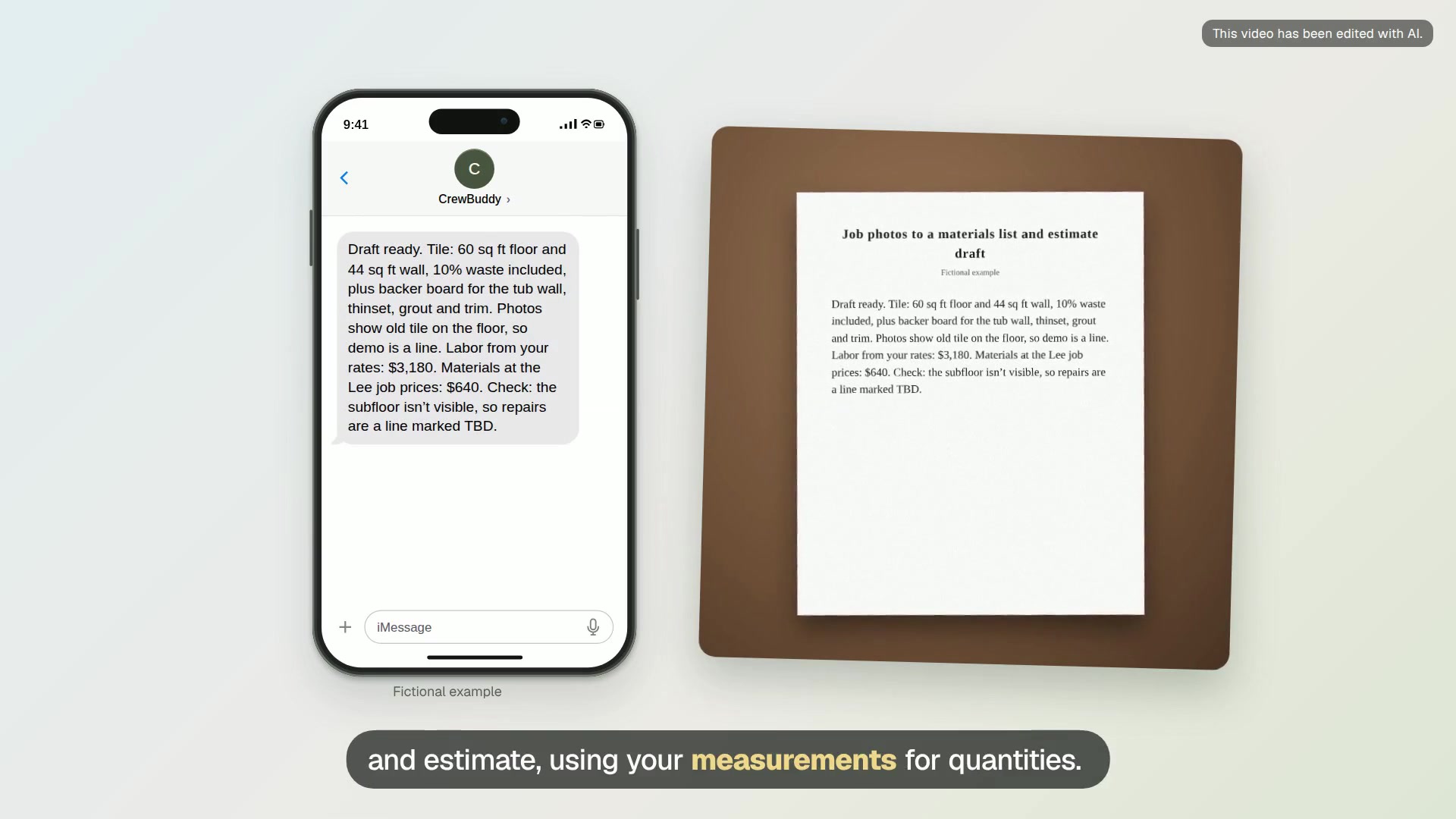 Job photos to a materials list and estimate draft video
