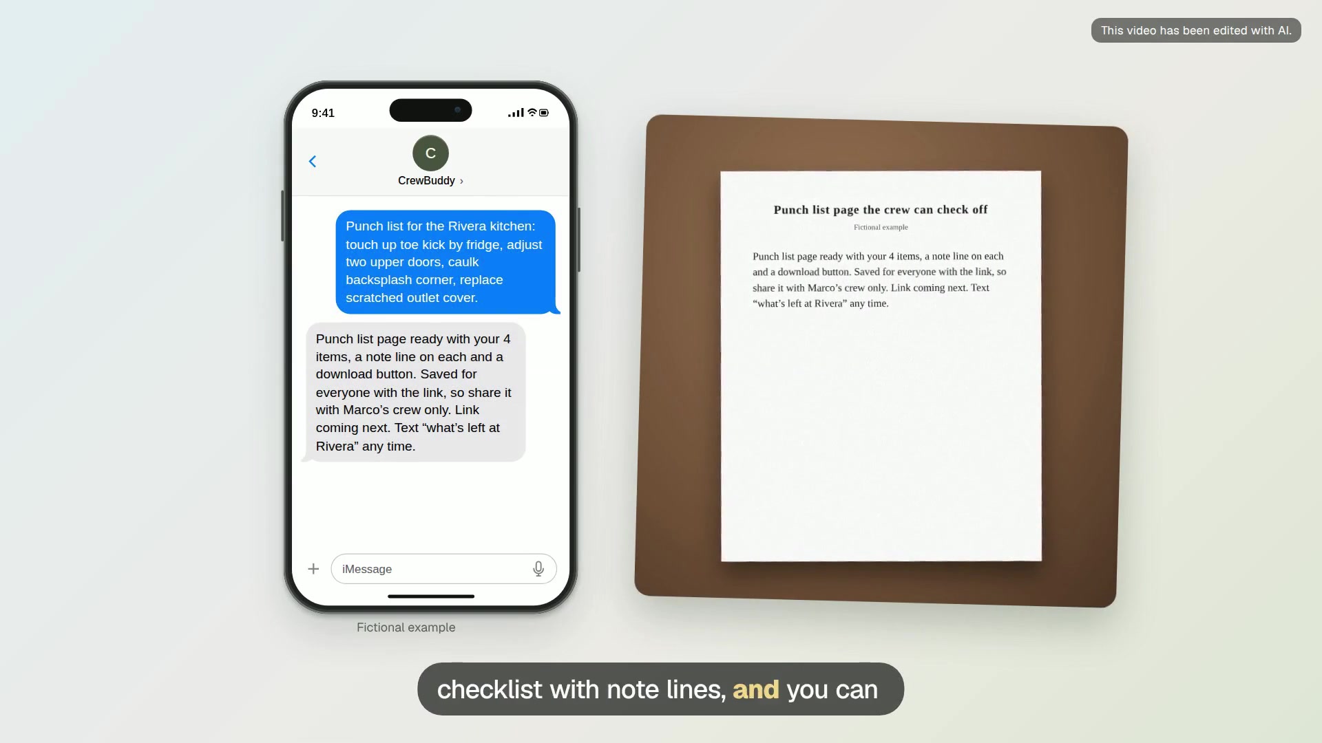Punch list page the crew can check off video