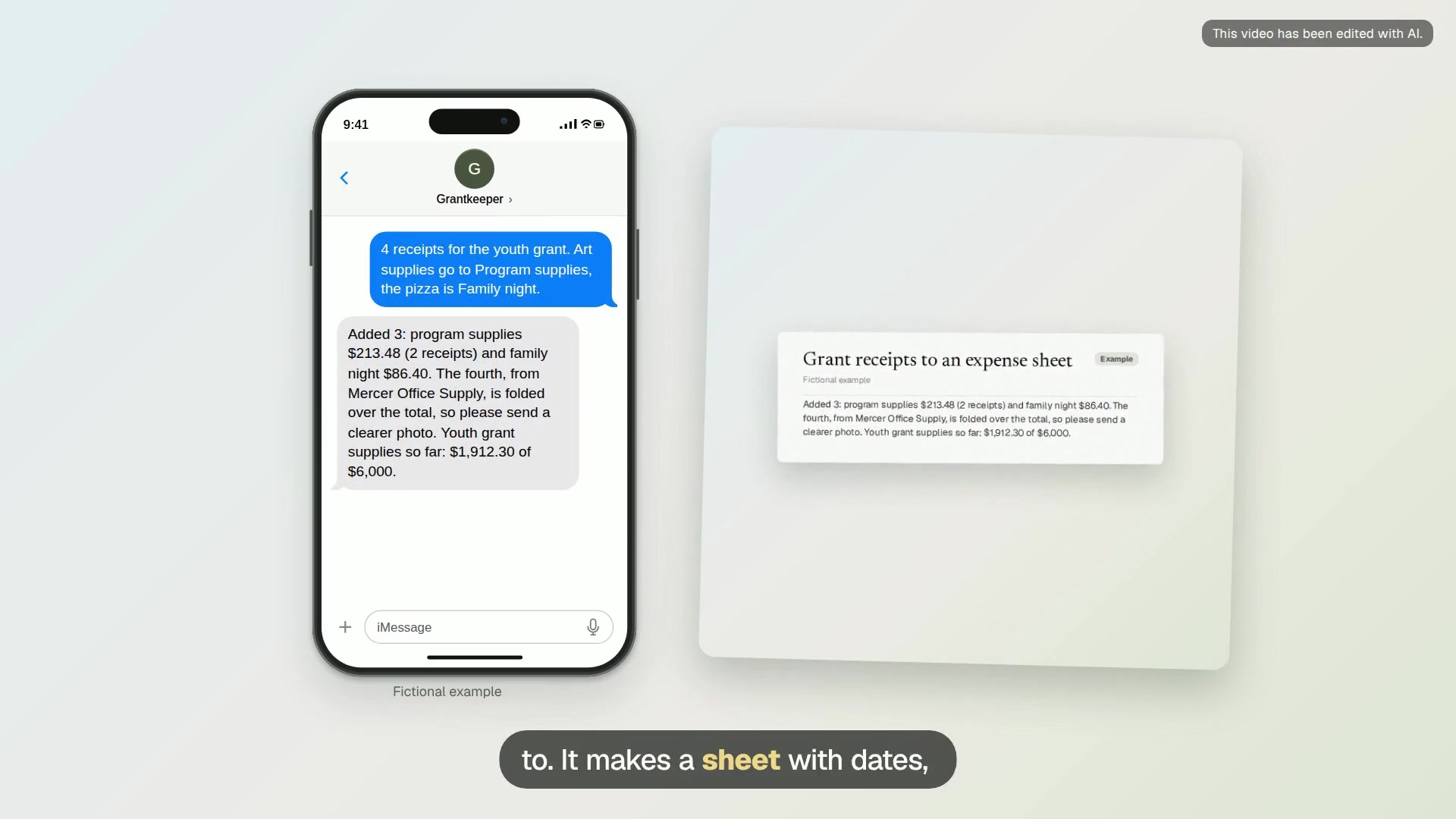 Grant receipts to an expense sheet video